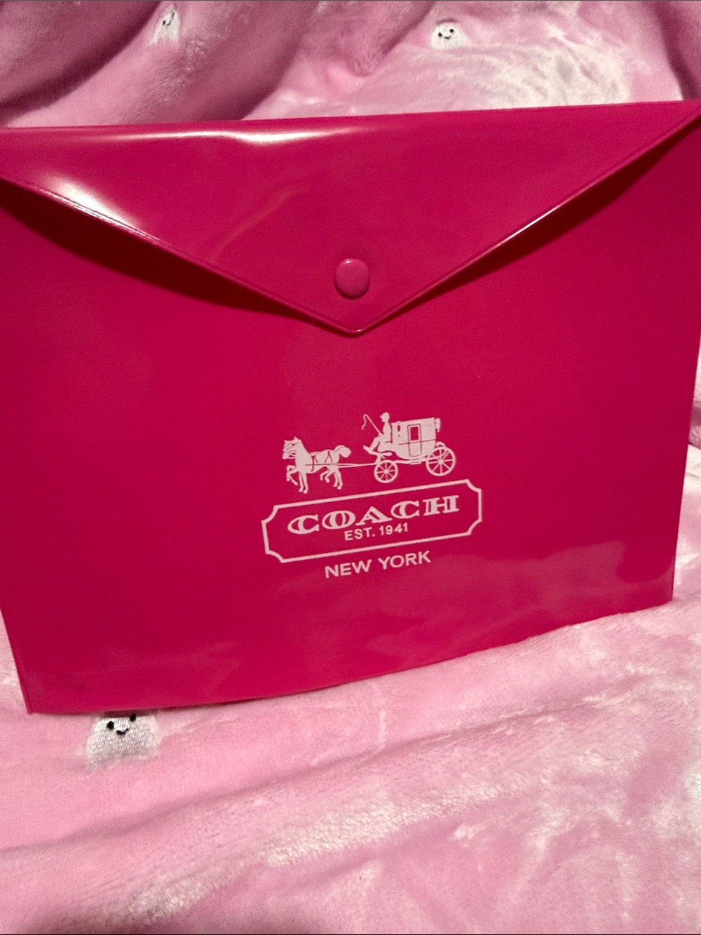 Coach Hot Pink Vinyl Envelope Pouch - Picture 5 of 7